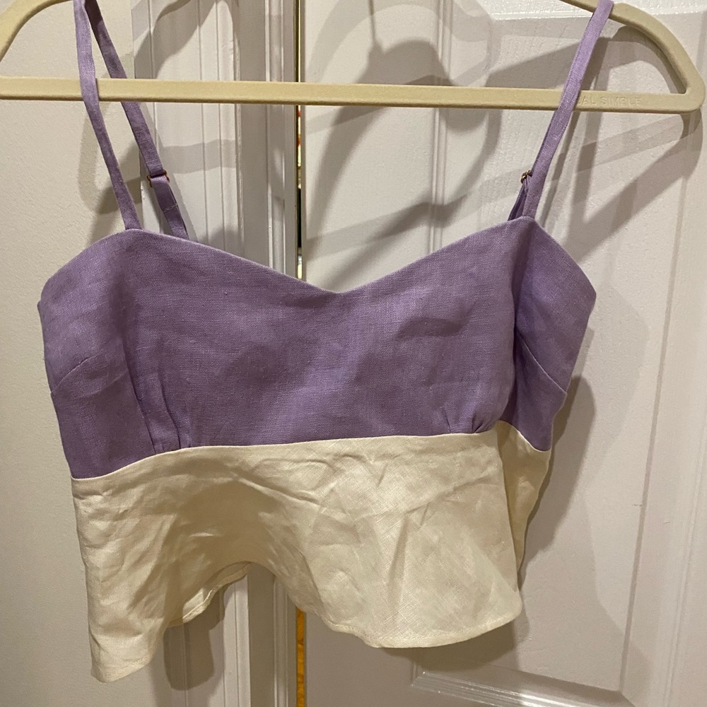 HEVRON Estella top 100% linen Lavander/ivory 2